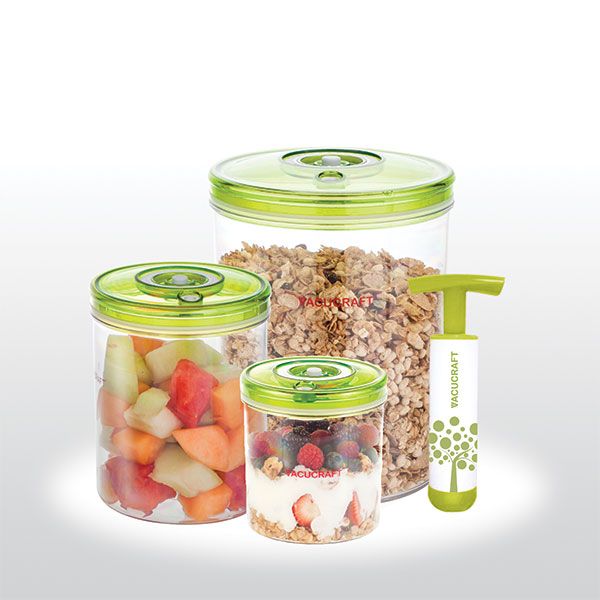 Vacucraft Set – 3 Cylinderformade Vakuumbehållare (1L/2L/3L) + 1 Pump
