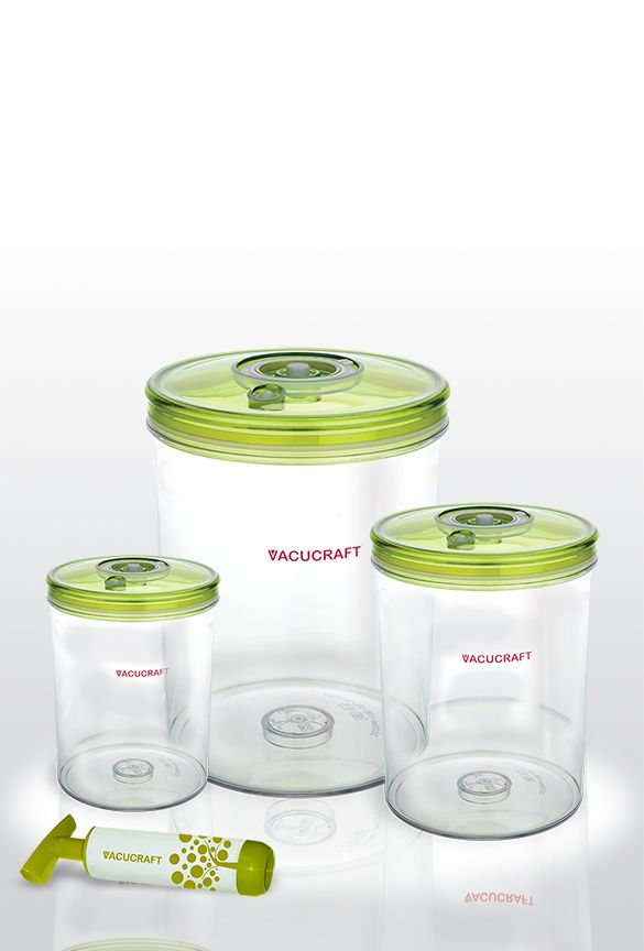 Vacucraft Set – 3 Cylinderformade Vakuumbehållare (1L/2L/3L) + 1 Pump