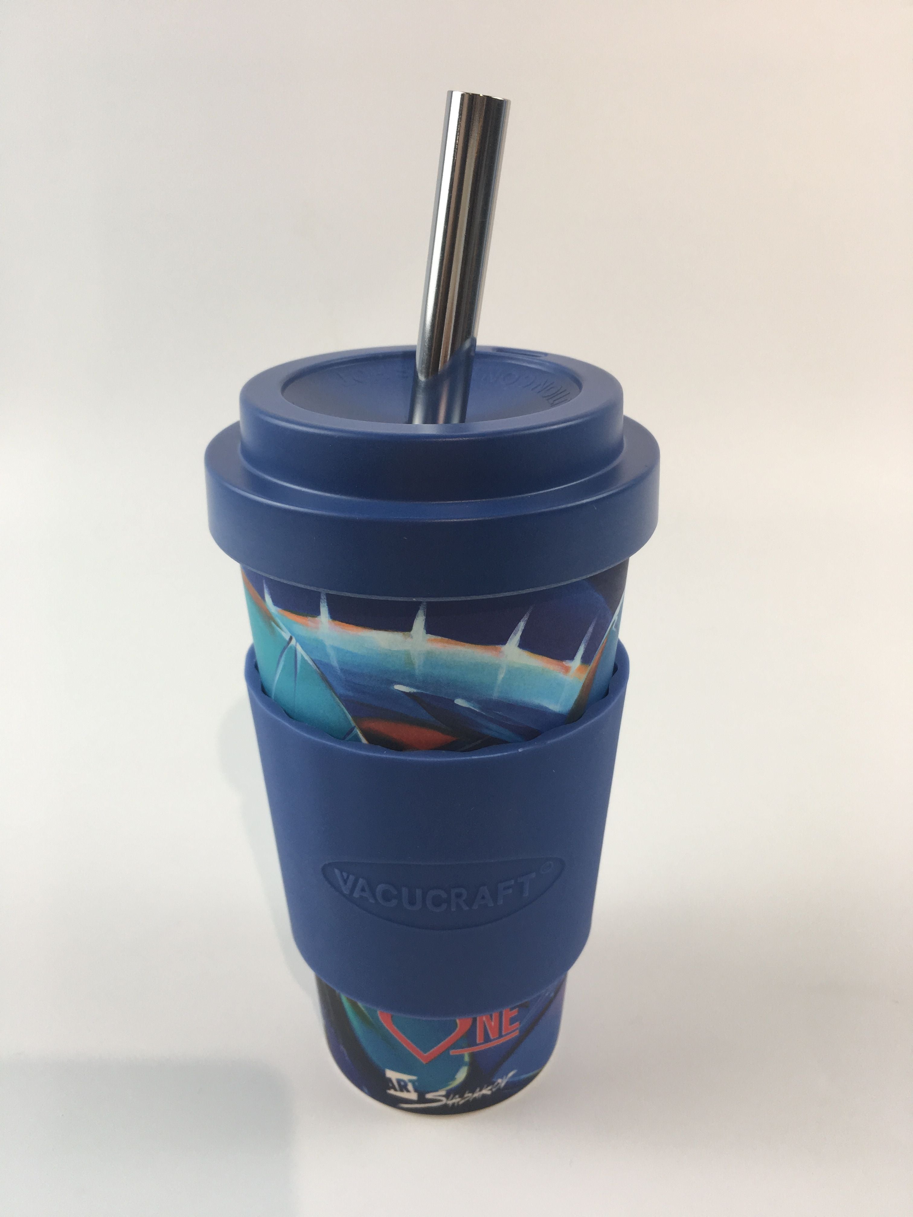 Vacucraft Bambumugg 590 ml med Sugrör i Borstat Stål – Blå