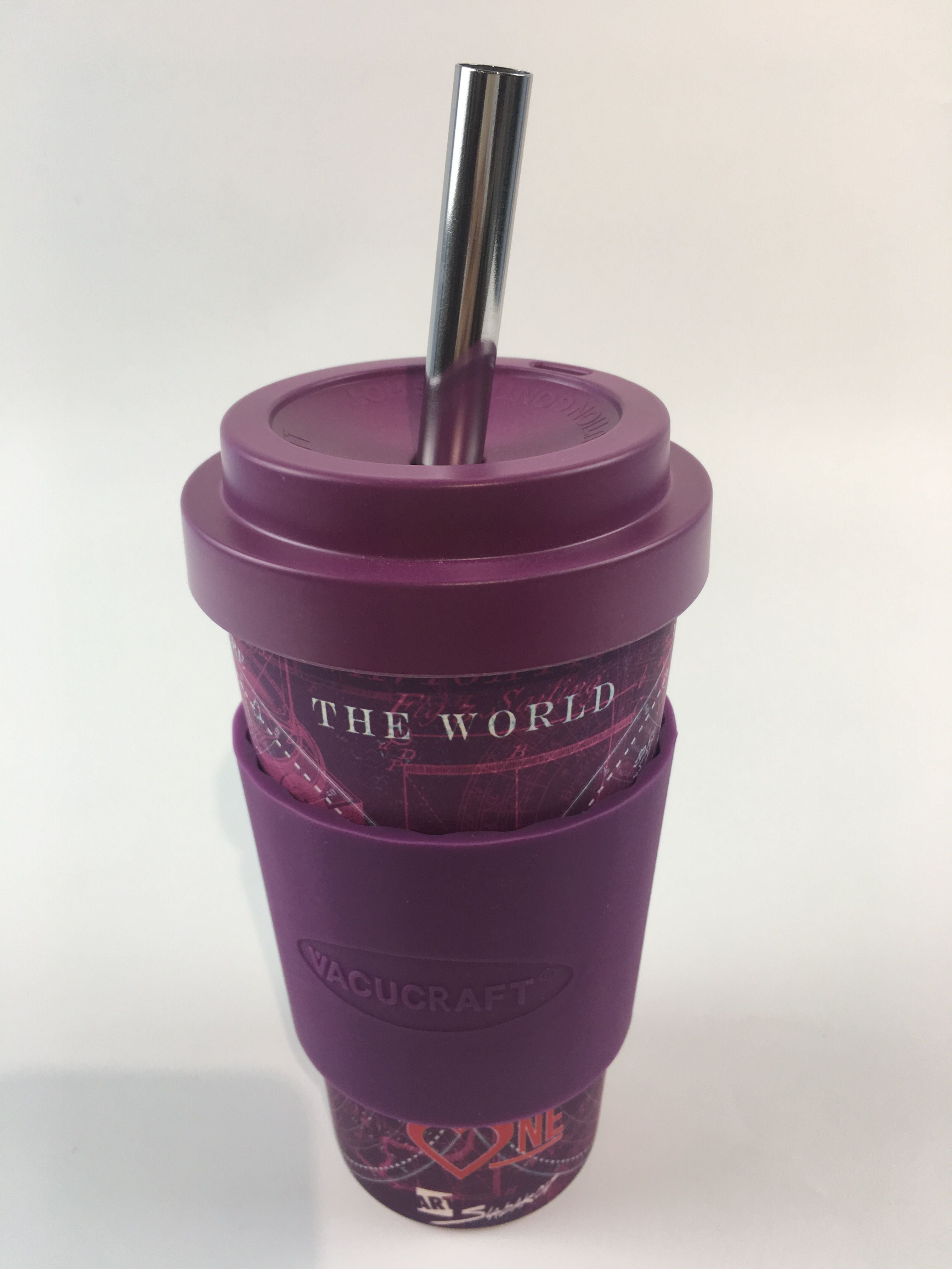 Vacucraft Bambumugg 590 ml med Sugrör i Borstat Stål – Lila
