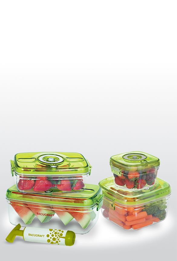 Vacucraft Set – 4 Vakuumbehållare (1L/2L Rektangulära & 0.7L/1.4L Fyrkantiga) + 1 Pump