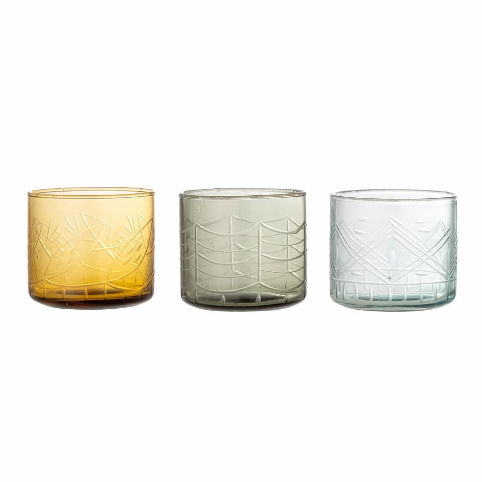 Bloomingville, Jozefina Dricksglas Ø8 Grön/Gul & Klar Färgade 3-Pack 300 ml