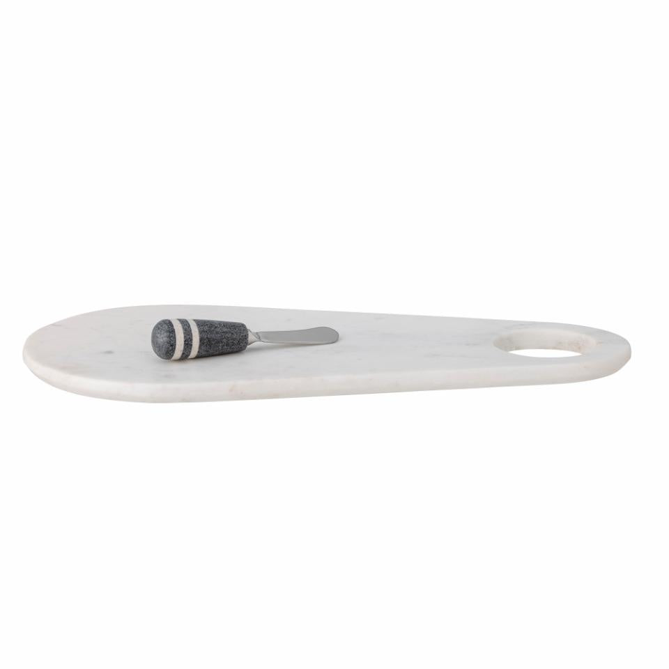 Bloomingville, Abrielle Serveringsbräda med Kniv 42cm Vit Marmor