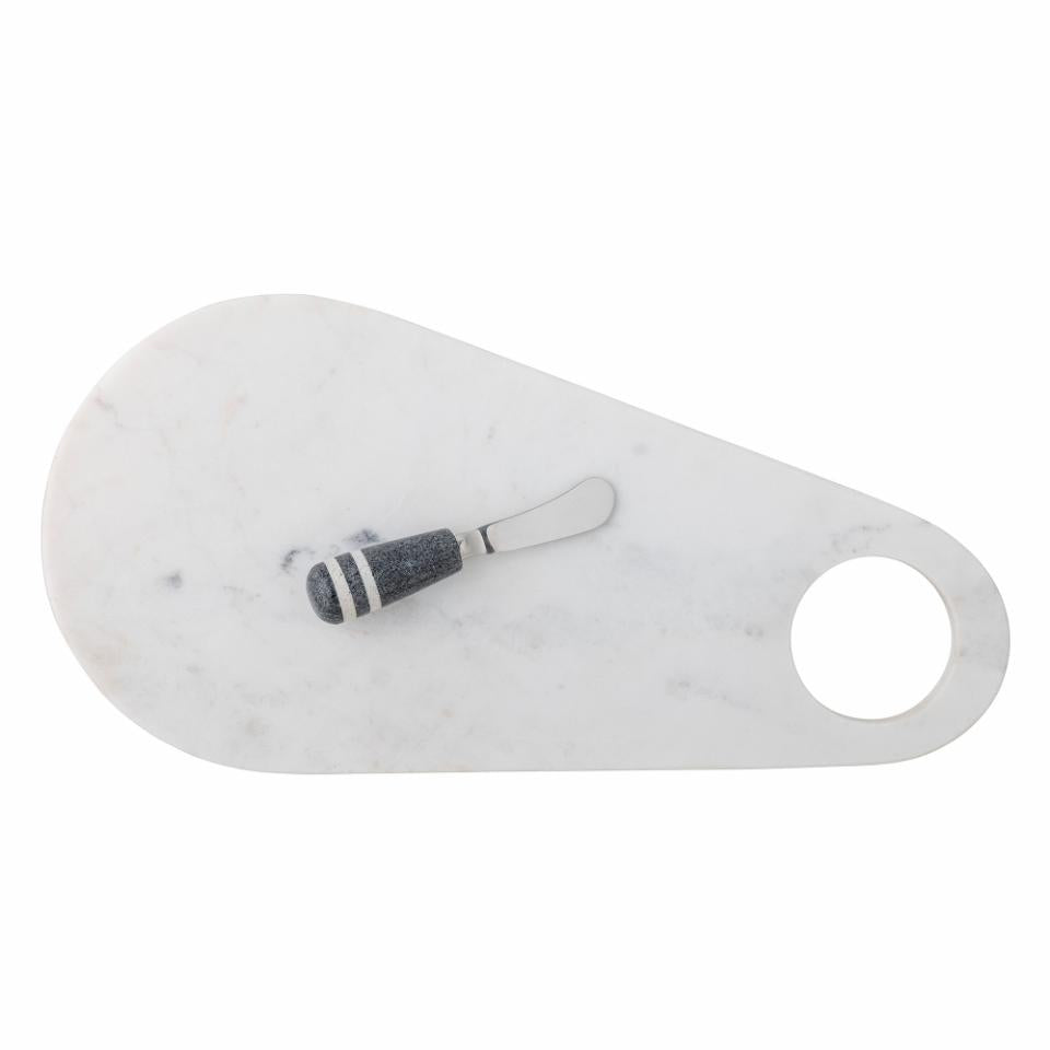 Bloomingville, Abrielle Serveringsbräda med Kniv 42cm Vit Marmor
