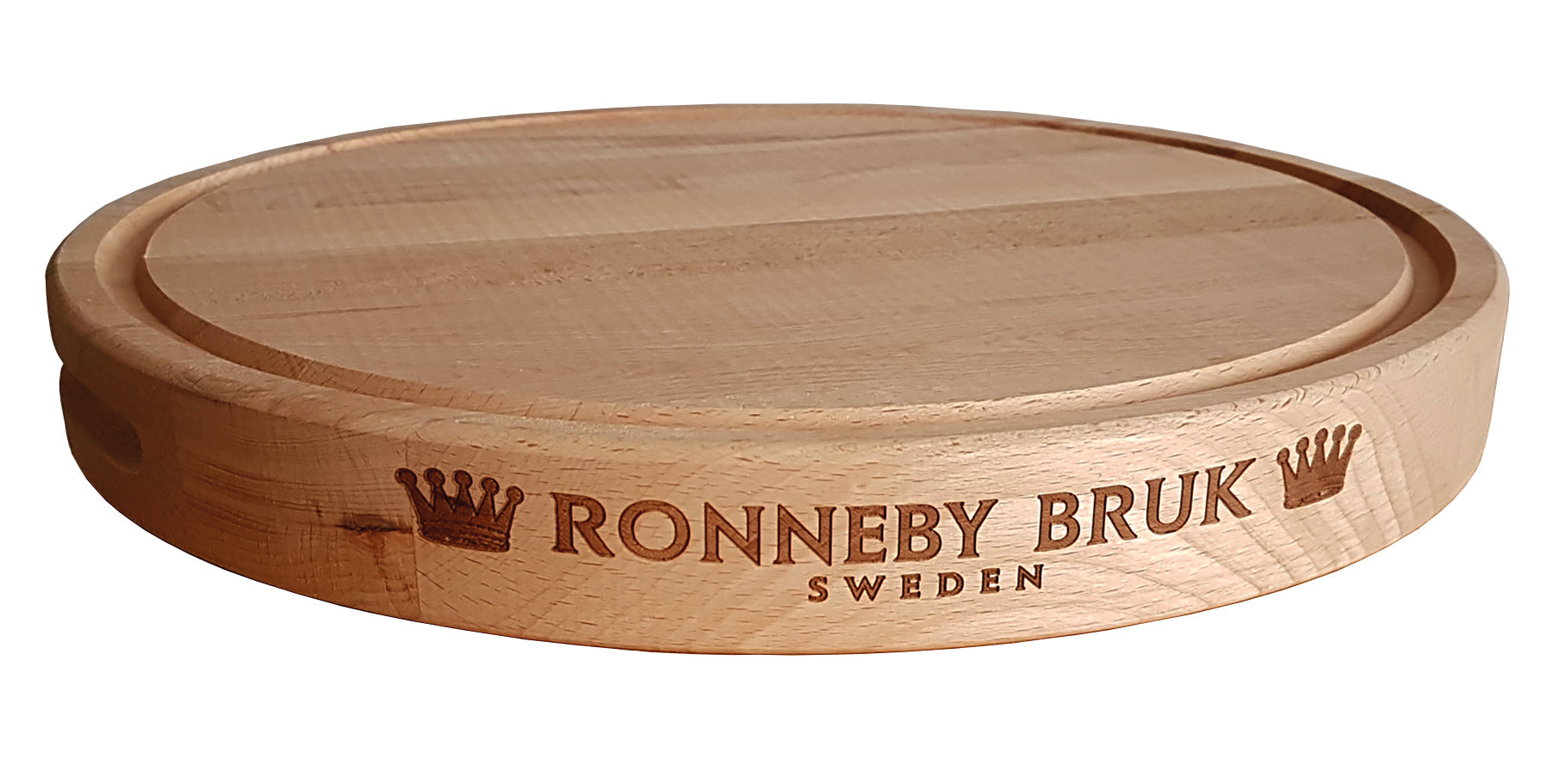 Ronneby Bruk - Rund Skärbräda i Oljad Bok Ø35 Köttsaft Ränna