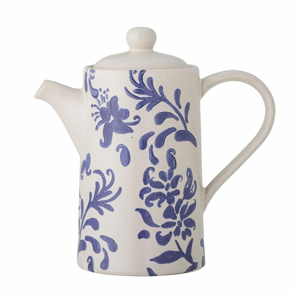 Bloomingville, Petunia Tekanna Ø10,5 Vit/Blå Mönstrad Stengods 800 ml