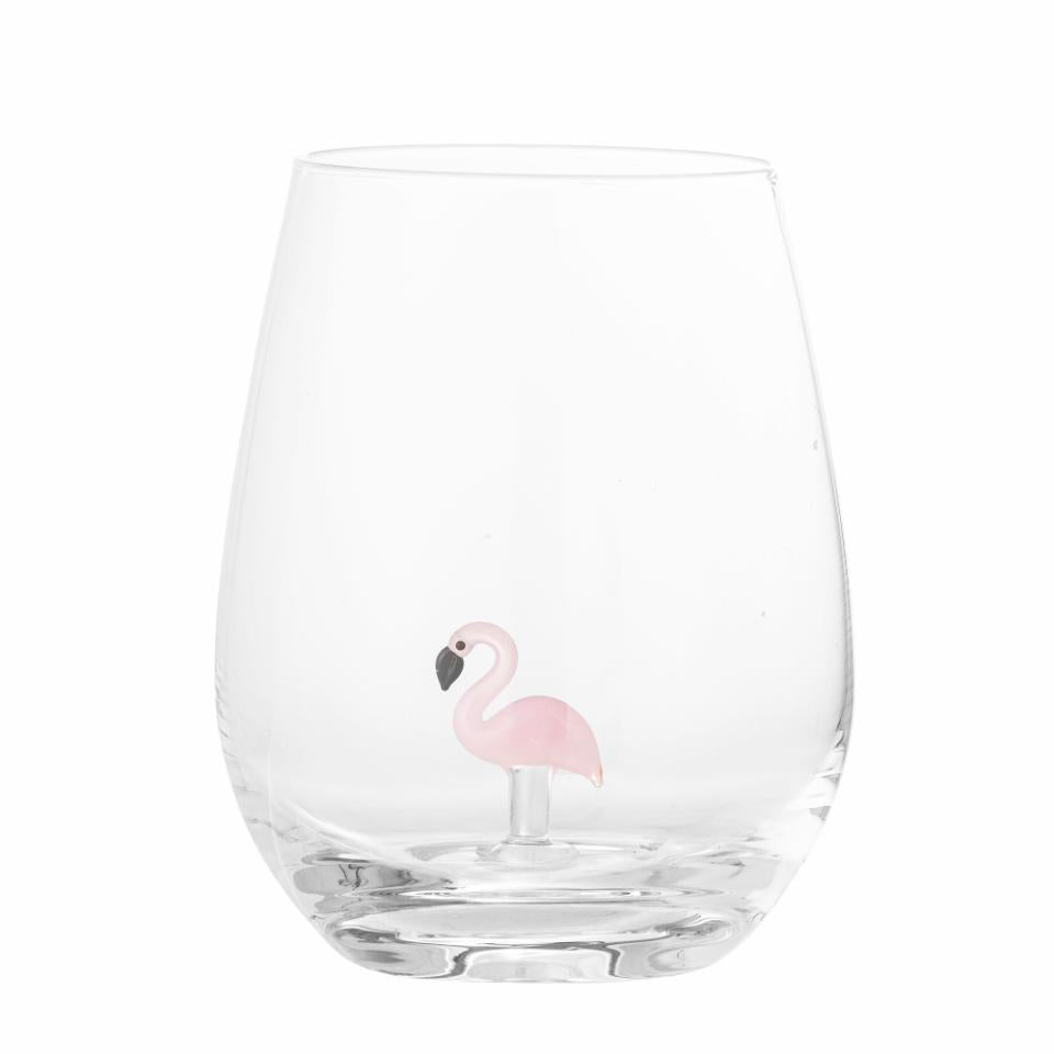 Bloomingville, Misa Dricksglas Ø9 Handdekorerad Flamingo Figur 560 ml