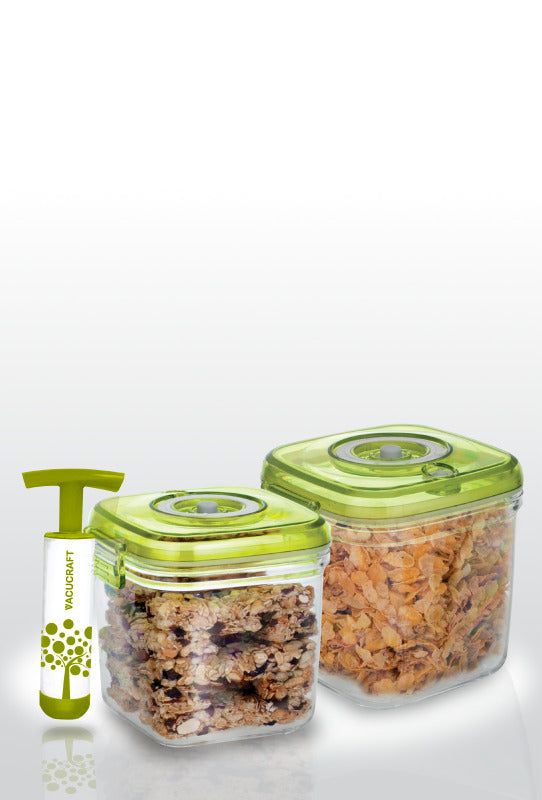 Set - med 2 behållare kubformade (1.35L/2L)  +1 pump